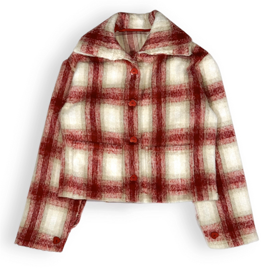 Handmade Cropped Plaid Jacket – Red & Cream